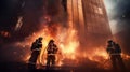 Firemen extinguishing burning skyscrapers no faces shown created with Generative AI: