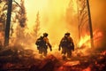 Firemen fighting a raging forest fire - AI Generated