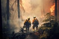 Firemen fighting a raging forest fire - AI Generated