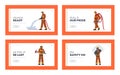 Firemen Team Fighting with Blaze Landing Page Template Set Fire Fighters Male Characters in Uniform Holding Buckets