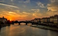 Firenze Italia Florence Italy beautiful sunset Ponte Vecchio famous bridge landmark Royalty Free Stock Photo