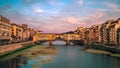 Firenze Italia Florence Italy beautiful sunset Ponte Vecchio famous bridge landmark Royalty Free Stock Photo