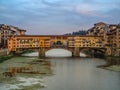 Firenze Italia Florence Italy beautiful sunset Ponte Vecchio famous bridge landmark Royalty Free Stock Photo