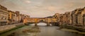 Firenze Italia Florence Italy beautiful sunset Ponte Vecchio famous bridge landmark Royalty Free Stock Photo