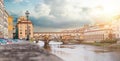 Firenze, Italy. Stone bridge Ponte Vecchio and the Arno River in Florence Royalty Free Stock Photo