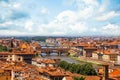 Firenze landmarks. Florence, Italy. Panorama cityscape with red roofs and bridge Ponte Vecchio and the Arno river in Florence Royalty Free Stock Photo