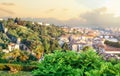 Firenze landmarks. Florence Italy Skyline cityscape with Ponte Vecchio bridge and river Arno. Sunny Tuscany landscape Royalty Free Stock Photo