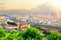 Firenze landmarks. Summer dawn in Florence. Cityscape skyline of Florence Italy with Duomo, Square of Signoria, Palazzo Vecchio, Royalty Free Stock Photo