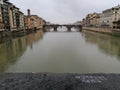 Firenze view, city view of the river, name Arno, Ponte Vecchio.