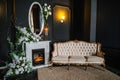 Fireplace Artificial Flowers Retro Sofa