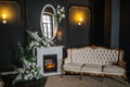 Fireplace Artificial Flowers Retro Sofa