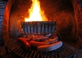 Fireplace and barbecued meat