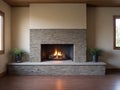 fireplace. beige firepace facade stone wall3 Royalty Free Stock Photo