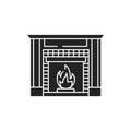 Fireplace black glyph icon. Structure made of brick, stone or metal designed to contain a fire. Used for the relaxing ambiance