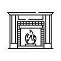 Fireplace black line icon. Structure made of brick, stone or metal designed to contain a fire. Used for the relaxing ambiance