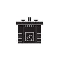 Fireplace black vector concept icon. Fireplace flat illustration, sign