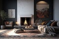 fireplace burning, with cozy rug and throw pillows for a warm and welcoming living room