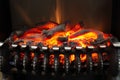 Fireplace burning firewood, fire flames Royalty Free Stock Photo