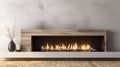 Fireplace with burning wood logs, bright flames