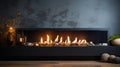 Fireplace with burning wood logs, bright flames