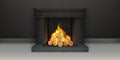 , classic fire place with flaming logs, home decor Royalty Free Stock Photo