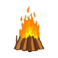 Fireplace campfire. Burning fire travel and adventure symbol. Vector bonfire or woodfire in cartoon flat style. A