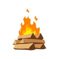 Fireplace campfire. Burning fire travel and adventure symbol. Vector bonfire or woodfire in cartoon flat style. A
