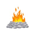 Fireplace campfire. Burning fire travel and adventure symbol. Vector bonfire or woodfire in cartoon flat style. A