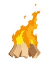 Fireplace campfire type. Burning wood, travel and adventure symbol. Vector bonfire or woodfire in cartoon flat style