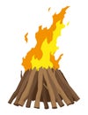 Fireplace campfire type. Burning wood, travel and adventure symbol. Vector bonfire or woodfire in cartoon flat style