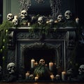 a collection of skulls and candles in front of a Royalty Free Stock Photo