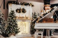 Fireplace and Christmas decorations. Festive interior design Royalty Free Stock Photo