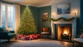 fireplace with christmas decorations, fireplace in room Royalty Free Stock Photo