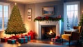 fireplace with christmas decorations, fireplace in room Royalty Free Stock Photo