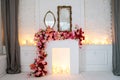 Fireplace decorated with flowers seding interior