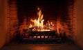 Fireplace, fire burning, cozy warm fireside, christmas home Royalty Free Stock Photo