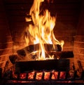 Fireplace, fire burning, cozy warm fireside, christmas home Royalty Free Stock Photo
