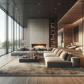fireplace fire modern windows sofa - ai generated