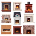 Fireplace and fire place wood, home interior decor Royalty Free Stock Photo