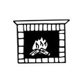 Fireplace hearth hand drawn in doodle style. single element for design icon, sticker, poster, card. , scandinavian, hygge,