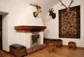 Fireplace at historical hunting lodge near Krasiczyn castle. Subcarpathian voivodeship. Poland Royalty Free Stock Photo