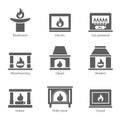 Fireplace icons set vector flat sign isolated on white background. Stove fireplace, biofireplaces, electric, wood