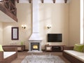 The fireplace in the interior is modern English style