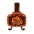 Fireplace isolated element. Hand drawn hearth design. Cozy fireplace, fire, burning wood cartoon isolated object