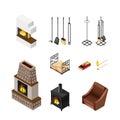 Fireplace Isometric Elements Set