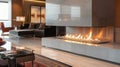 The fireplace with its gl and modern aesthetic serves as a stylish and functional addition to the sleek and