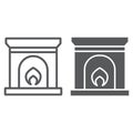 Fireplace line and glyph icon, home and interior, fire sign, vector graphics, a linear pattern on a white background. Royalty Free Stock Photo