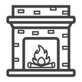 Fireplace line icon, Furniture and interior