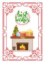 Fireplace Made of Stone Topped by Wrapped Presents Royalty Free Stock Photo