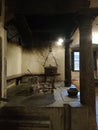The fireplace of the old friars& x27; kitchen in the Badia a Passignano abbey Chianti Tuscany Italy
